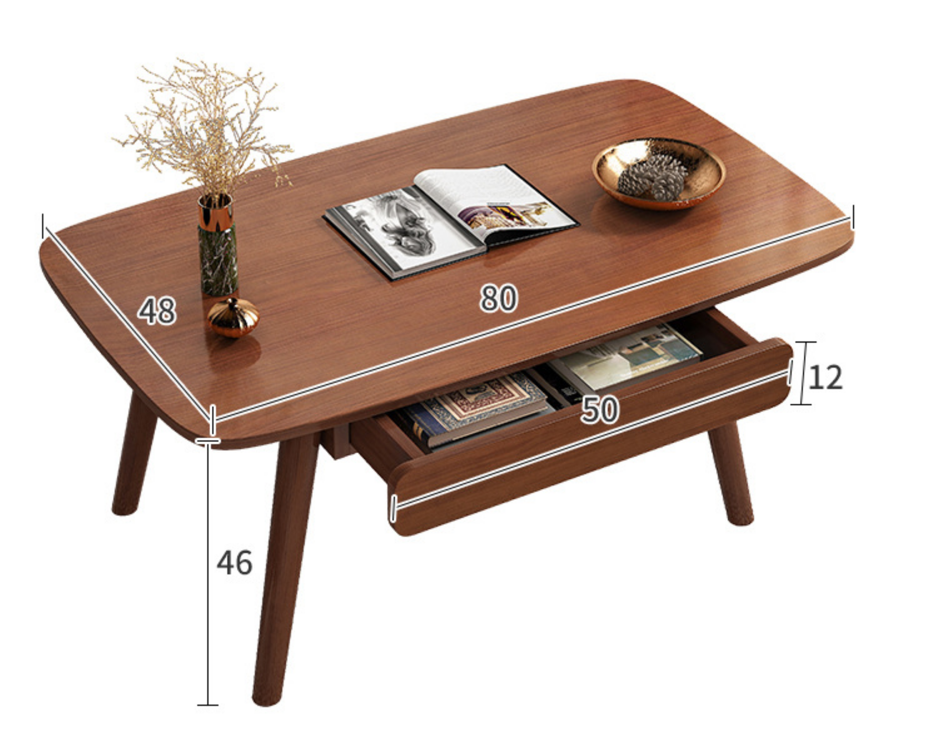 Modern Wood Texture Walnut/wood Rectangle with Drawer Coffee Table