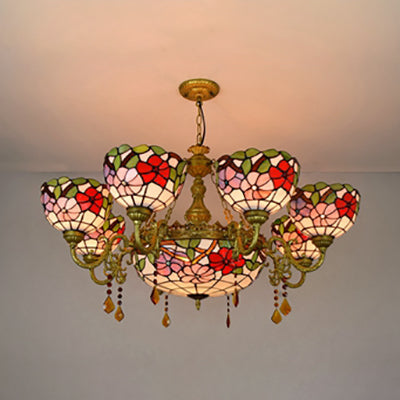 Suspension de nuance festonnée pour vitrail lumière 9 lumières 9 lumières Inversion avec motif de fleur pour chambre à coucher