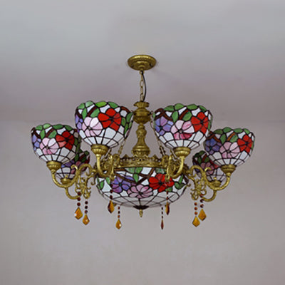 Suspension de nuance festonnée pour vitrail lumière 9 lumières 9 lumières Inversion avec motif de fleur pour chambre à coucher