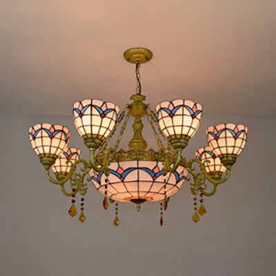 9 lumières Lumières Suspension Lumière Rustique Vétonnage Rustique Lumière de lustre en tulipe avec cristal en blanc pour chambre à coucher