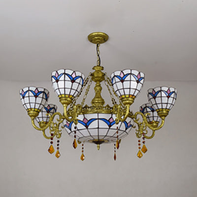 9 lumières Lumières Suspension Lumière Rustique Vétonnage Rustique Lumière de lustre en tulipe avec cristal en blanc pour chambre à coucher