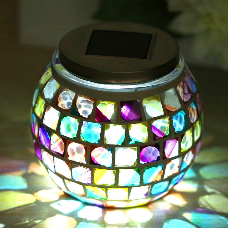 Mosaic Globe Table Lighting Stained Glass Shade Decorative Solar Lighting Fixture for Bedside