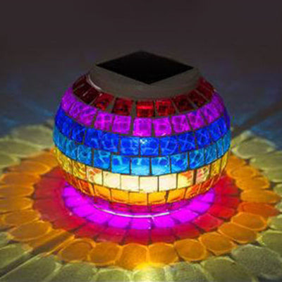 Mosaic Globe Table Lighting Stained Glass Shade Decorative Solar Lighting Fixture for Bedside