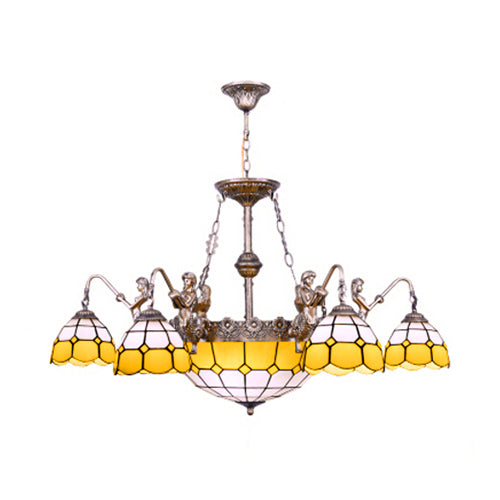 9 LUMILES LEMPRANT PRENDANT LAMPE TIFFANY DOMED TAKED TAKED TAKED LACLE EN JAUNE POUR LA DESINATION