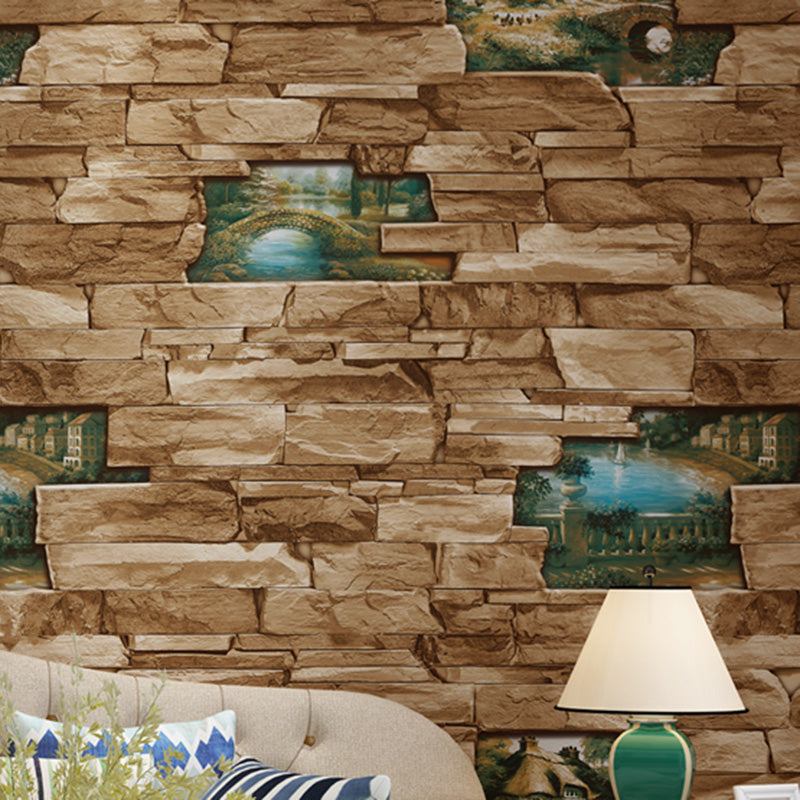 Stacked Brickwork Wallpaper Roll for Accent Wall, Neutral Color, 31'L x 20.5"W, Non-Pasted