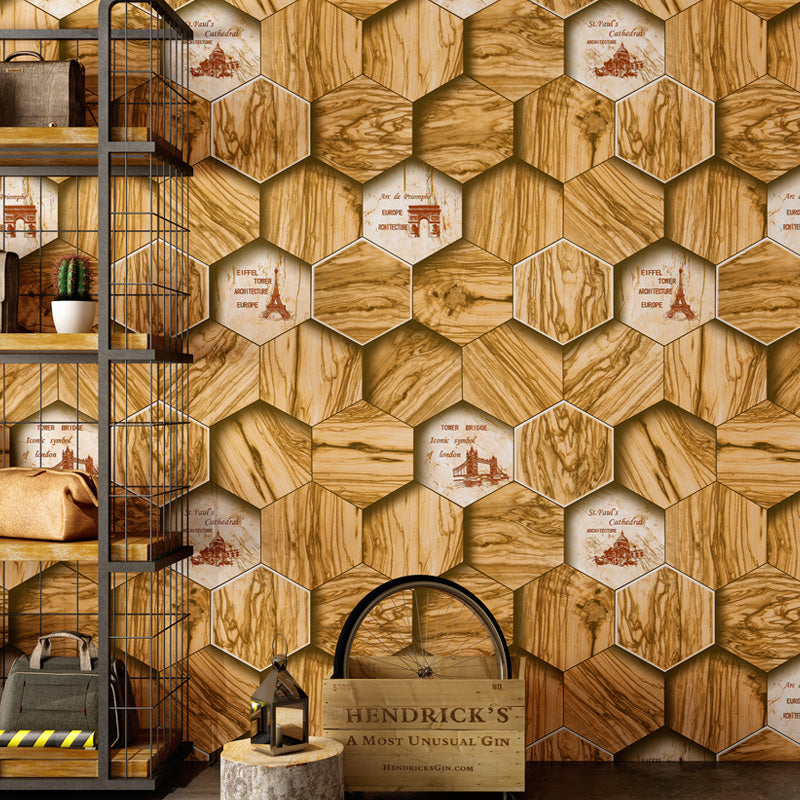 33' x 20.5" Industrial Wallpaper Roll for Coffee Shop Decor with 3D Print Wood Log Pattern in Natural Color