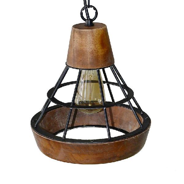 Wood and Metal Diamond Cage Hanging Lamp Rustic Single Light Kitchen Pendant Lamp