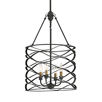 Black Cylindrical Hanging Lamp with Cage Shade Industrial Iron 4 Bulbs Dining Room Chandelier Light Fixture