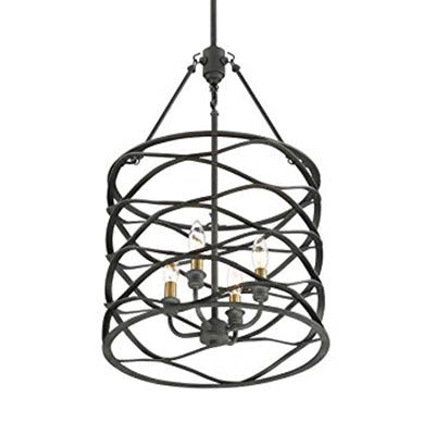 Black Cylindrical Hanging Lamp with Cage Shade Industrial Iron 4 Bulbs Dining Room Chandelier Light Fixture