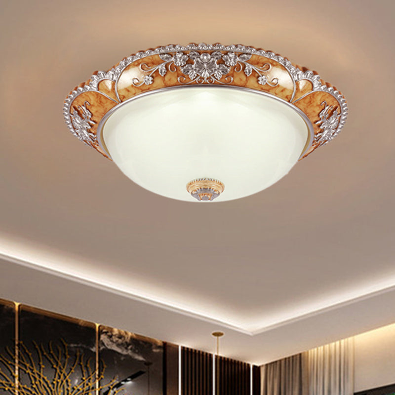 Tan 2 Heads Ceiling Fixture Minimalist Resin Bowl-Like Flush Mount Lighting for Bedroom