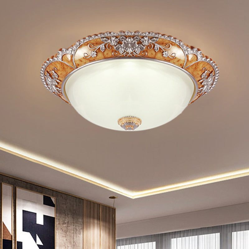 Tan 2 Heads Ceiling Fixture Minimalist Resin Bowl-Like Flush Mount Lighting for Bedroom