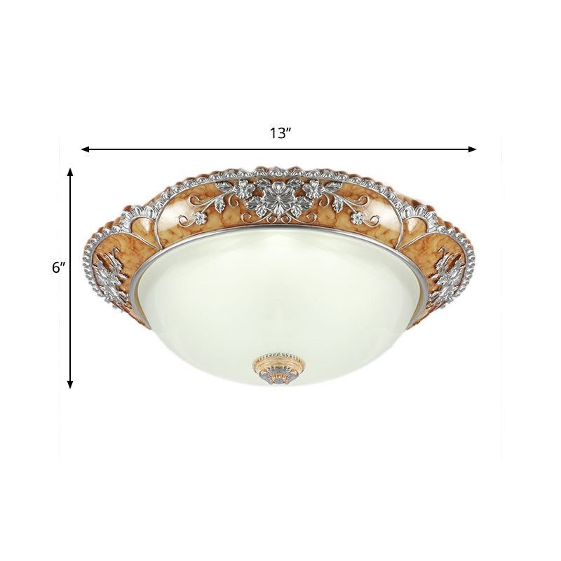 Tan 2 Heads Ceiling Fixture Minimalist Resin Bowl-Like Flush Mount Lighting for Bedroom