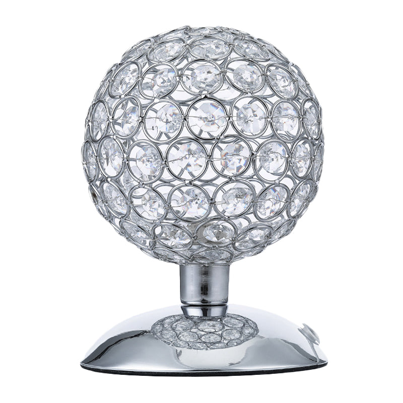 Sphere Night Table Light Modern Crystal-Encrusted Shade 1 Bulb Chrome Small Desk Lamp