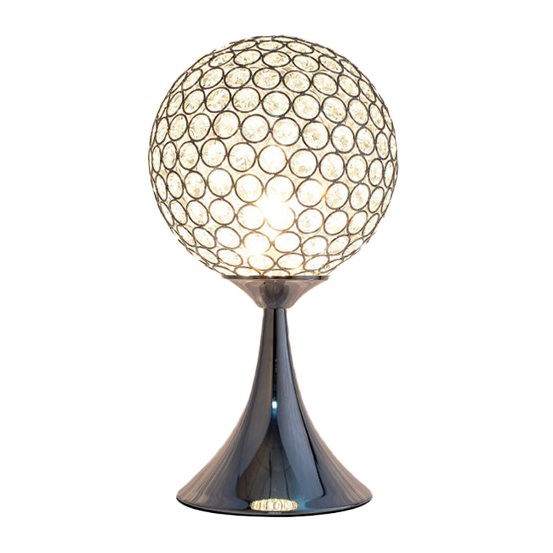 Crystal Embedded Ball Desk Light Modernism Single Chrome Finish Night Table Lamp for Bedroom