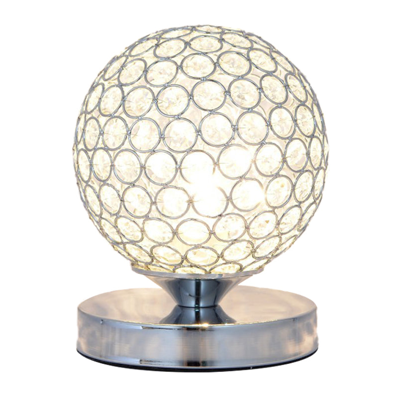 Globe Bedroom Desk Light Crystal-Encrusted 1 Head Simple Nightstand Lamp in Chrome Finish