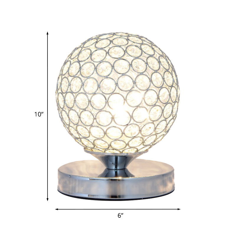 Globe Bedroom Desk Light Crystal-Encrusted 1 Head Simple Nightstand Lamp in Chrome Finish