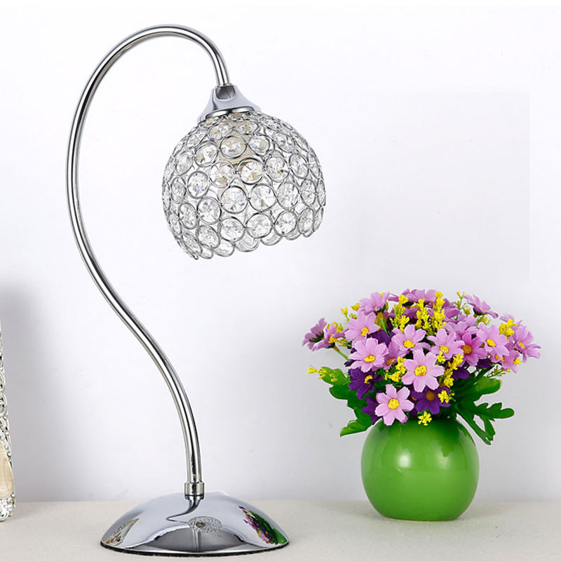 Dome Crystal Encrusted Table Light Modernist 1 Light Chrome Small Desk Lamp with Gooseneck Arm