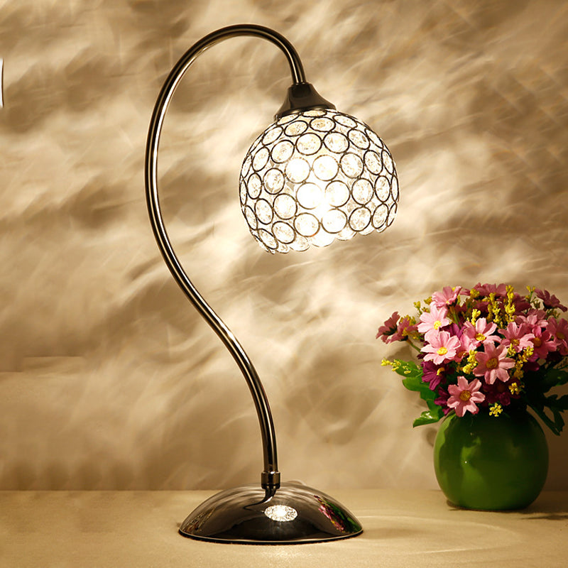 Dome Crystal Encrusted Table Light Modernist 1 Light Chrome Small Desk Lamp with Gooseneck Arm