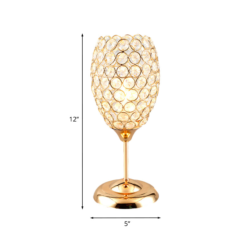 Modernist Cup Shaped Night Table Light Crystal Encrusted 1 Light Bedside Desk Lamp in Gold