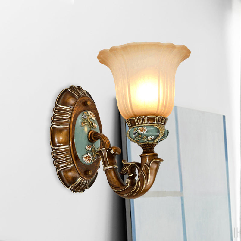 Lampada a parete floreale in vetro scanalato Vintage 1/2 co-cotto Montaggio a parete in marrone