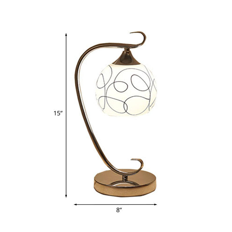 Orb Shape Study Room Reading Lamp Classic White Glass 1 Bulb Chrome Nightstand Light