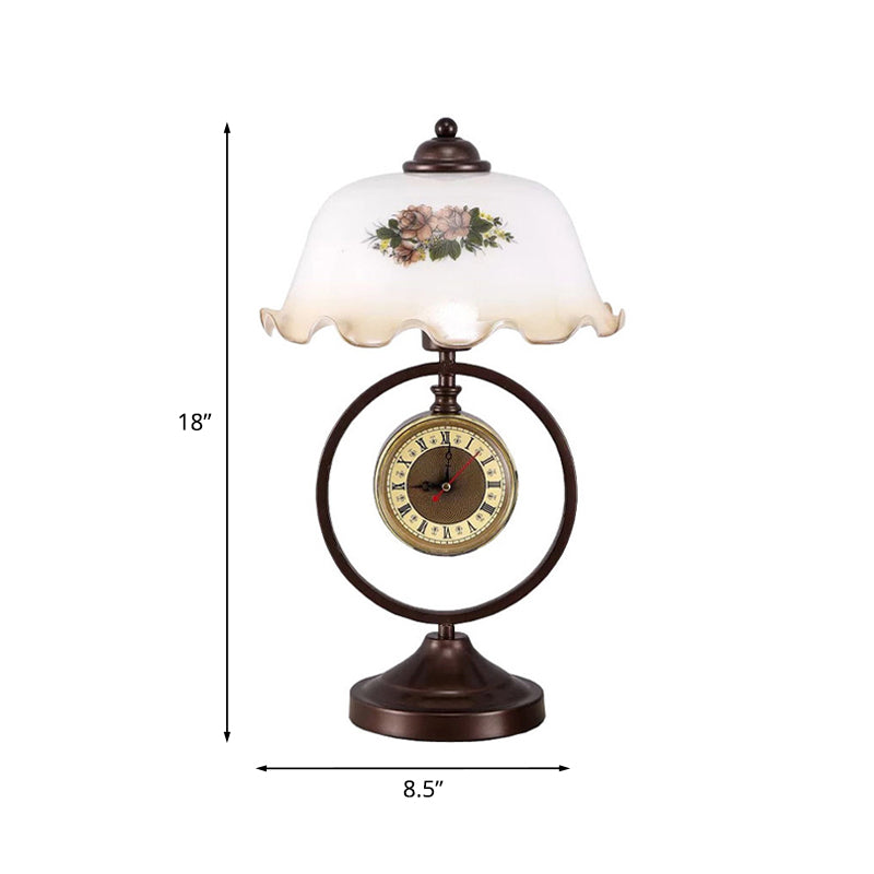 Rust 1 Head Pleated Table Light Vintage Opaline Glass Dome Reading Book Lamp with Ring and Clock