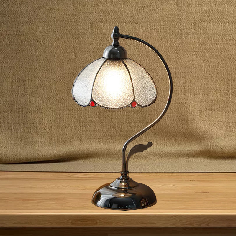 Vintage Dome-Like Nightstand Light 1-Bulb Clear Water Glass Scalloped Table Lamp in Black