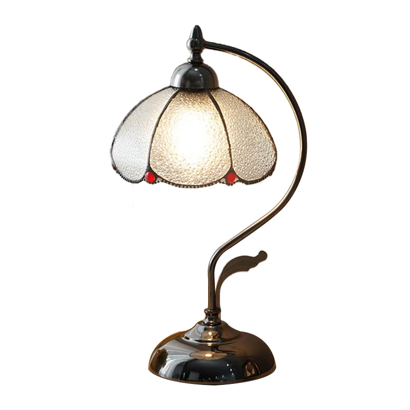 Vintage Dome-Like Nightstand Light 1-Bulb Clear Water Glass Scalloped Table Lamp in Black