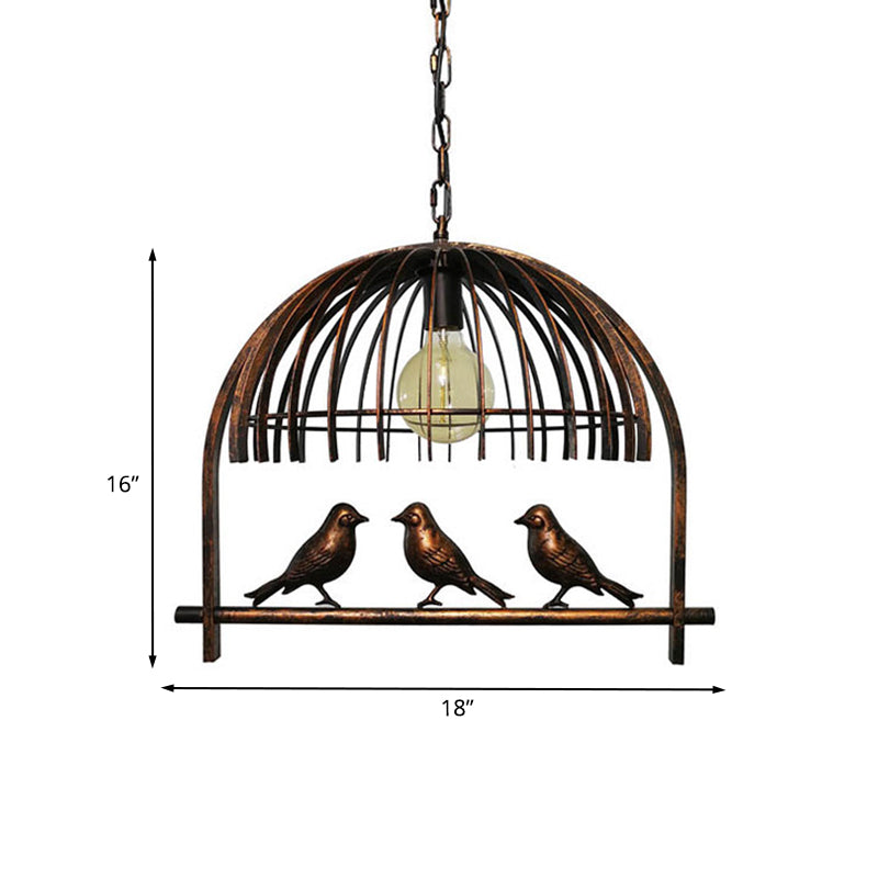 Luz de techo de una sola cabeza Ciente de la jaula Kit de lámpara colgante metálica con decoración de pájaros en bronce