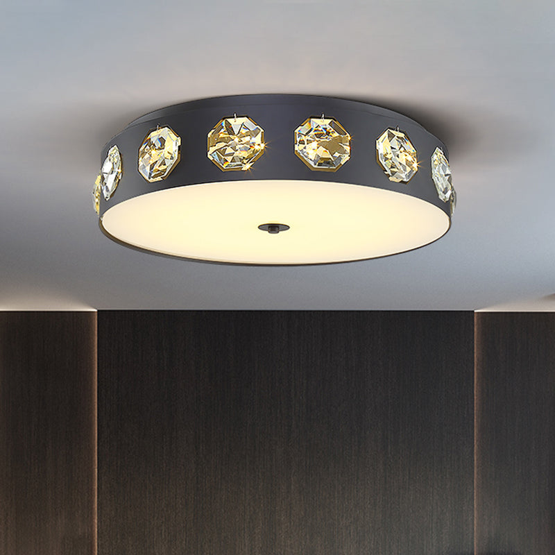 Lampada da soffitto a LED nera Faretto da incasso a tamburo di cristallo inserito in stile contemporaneo