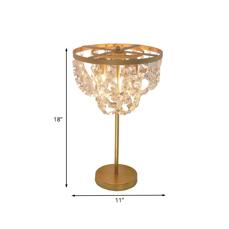 1-Bulb Faceted Glass Table Light Minimalist Gold Living Room Nightstand Lamp with Chain