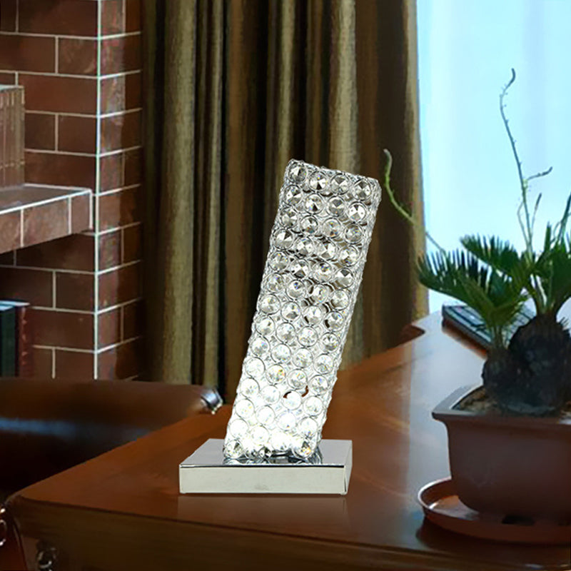 Simple Slanting Cuboid Table Light Inserted Crystal LED Night Table Lamp in Chrome