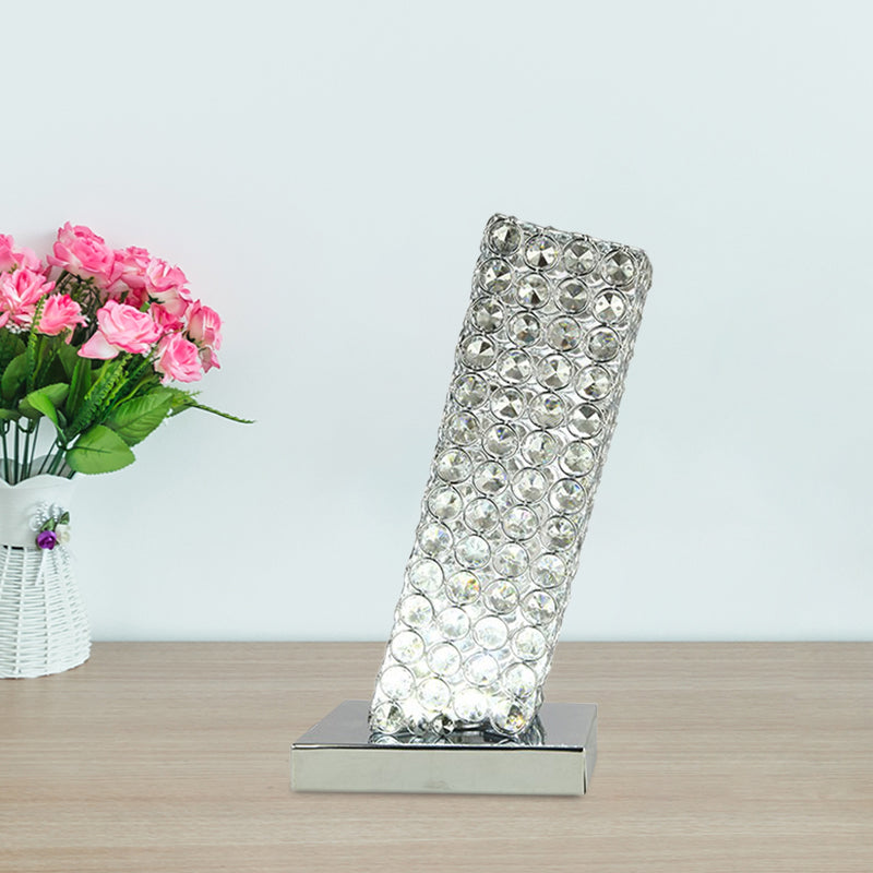 Simple Slanting Cuboid Table Light Inserted Crystal LED Night Table Lamp in Chrome