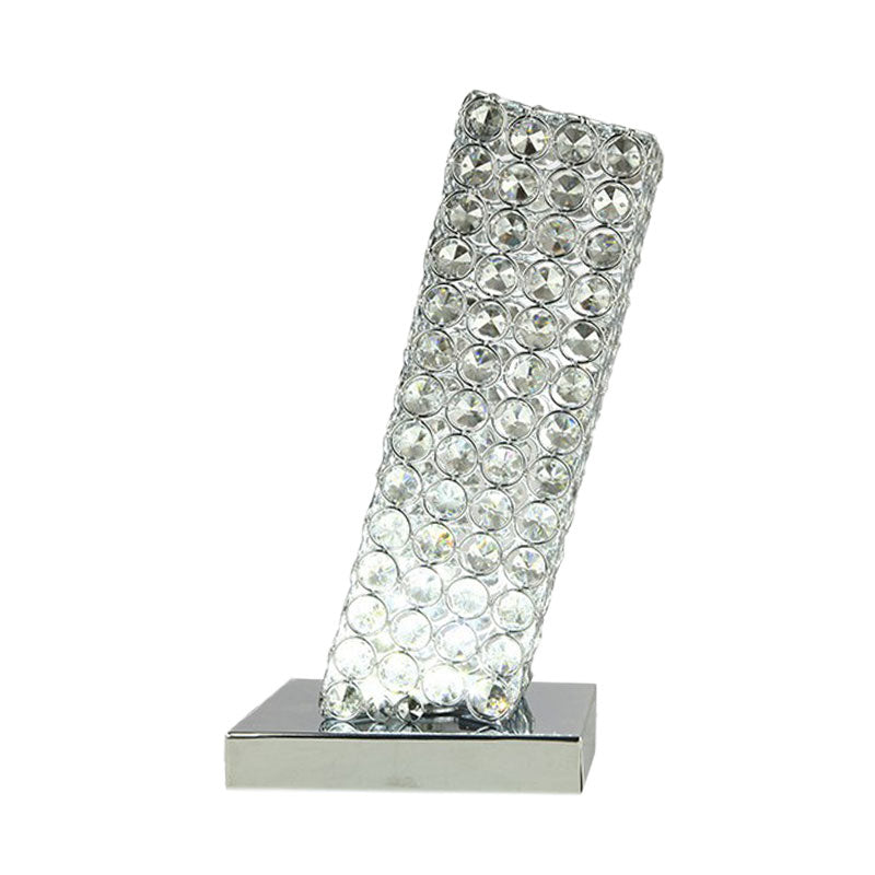 Simple Slanting Cuboid Table Light Inserted Crystal LED Night Table Lamp in Chrome