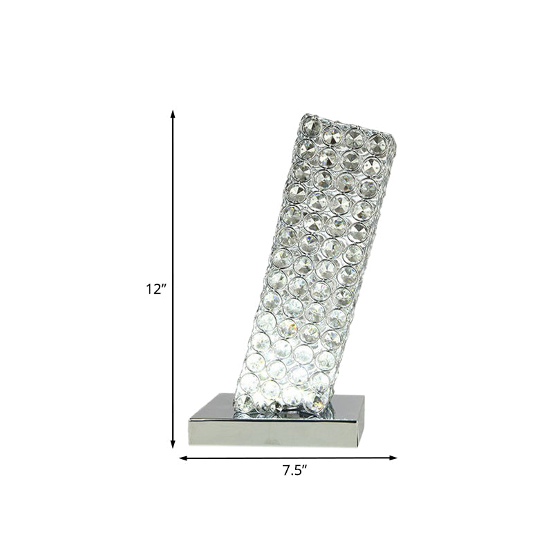 Simple Slanting Cuboid Table Light Inserted Crystal LED Night Table Lamp in Chrome