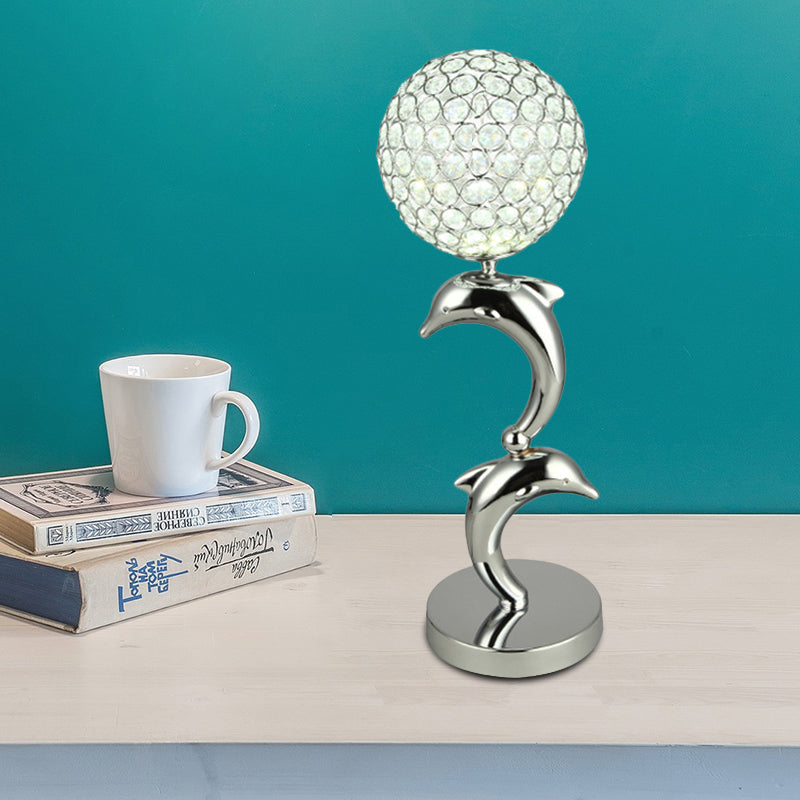 Crystal Chrome Table Light Dolphin and Globe LED Simple Nightstand Lamp for Study Room