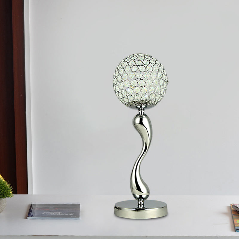 Sphere Study Room Table Light Contemporary Inserted Crystal LED Chrome Nightstand Lamp