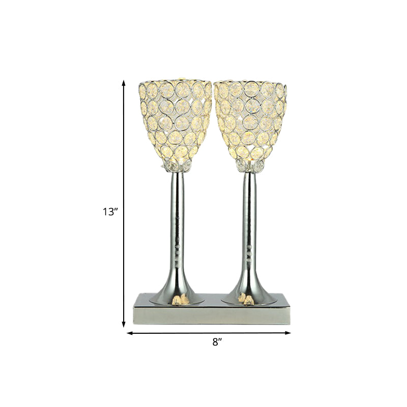 Faceted Clear Glass Double Cup Table Light Simple LED Dining Room Nightstand Lamp in Chrome