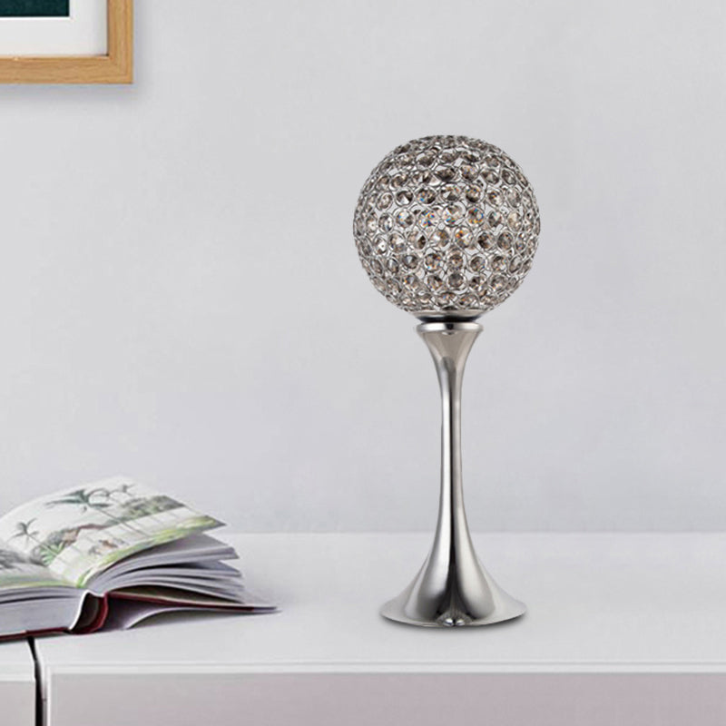 Modernism Sphere Night Table Lamp Prismatic Optical Crystal LED Table Light in Chrome