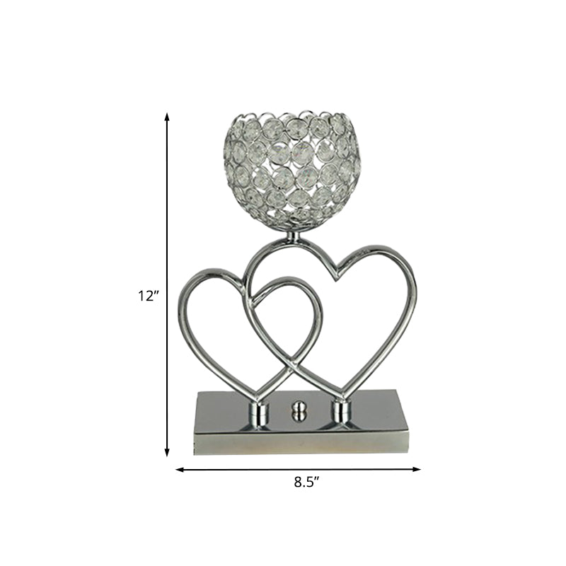 Modern Heart and Dome Table Lamp LED Crystal Table Light for Study Room in Chrome