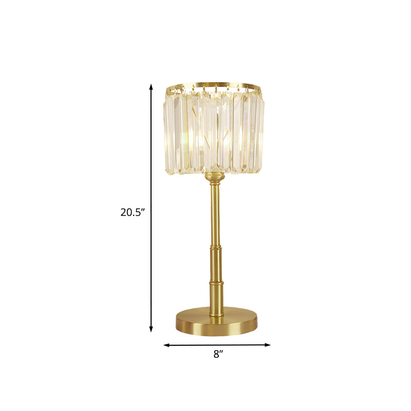 LED Faceted Clear Glass Nightstand Lamp Simple Brass Cylindrical Dining Room Table Light