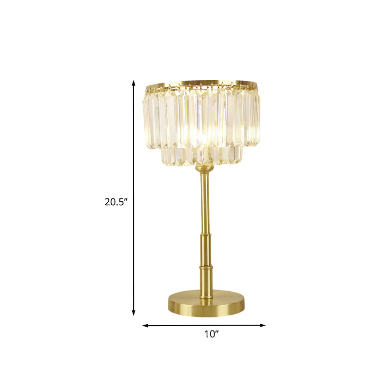 Brass Drum Night Table Lamp Nordic Clear Hand-Cut Crystal LED Dining Room Table Light