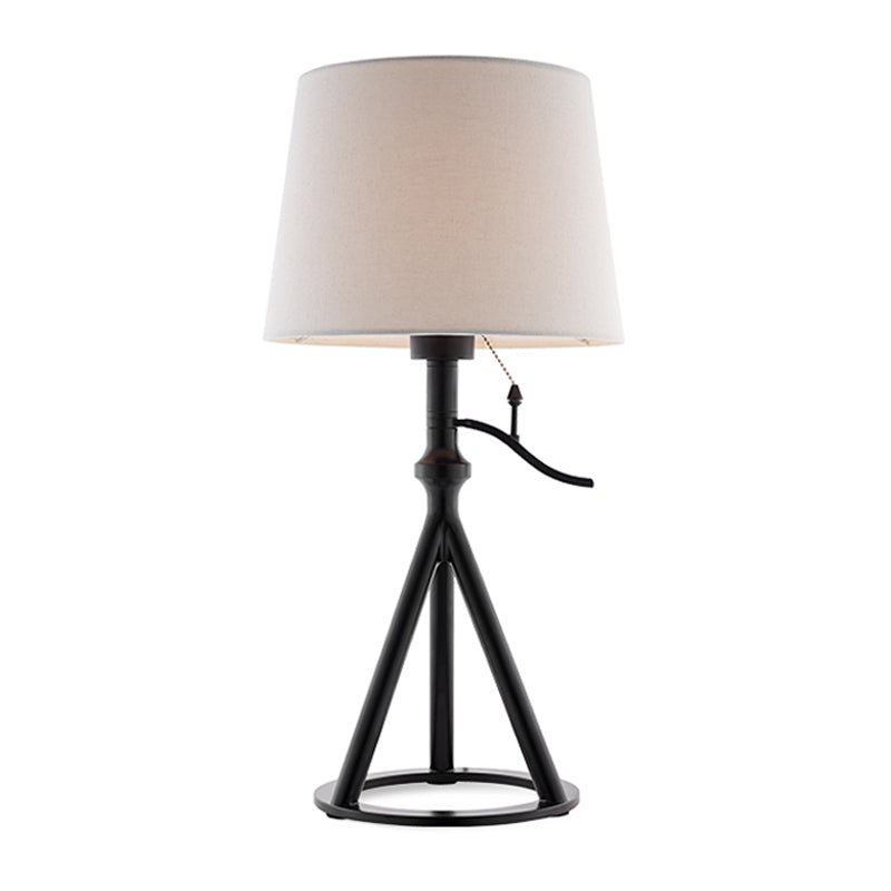 White Tapered Drum Table Light Minimalist Fabric Single Bedroom Night Lamp with Black Tri-Leg Stand