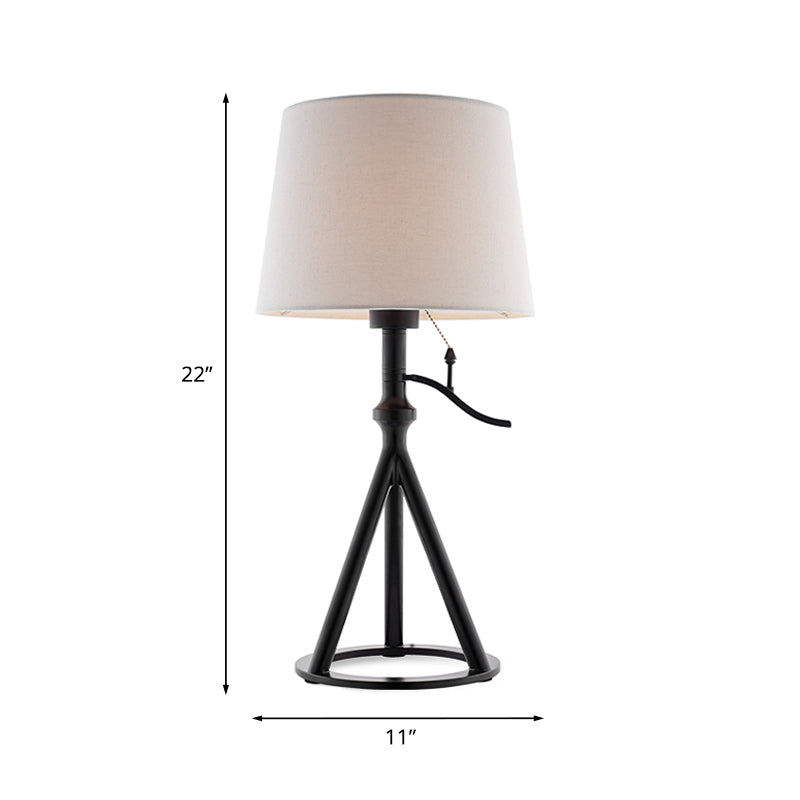 White Tapered Drum Table Light Minimalist Fabric Single Bedroom Night Lamp with Black Tri-Leg Stand