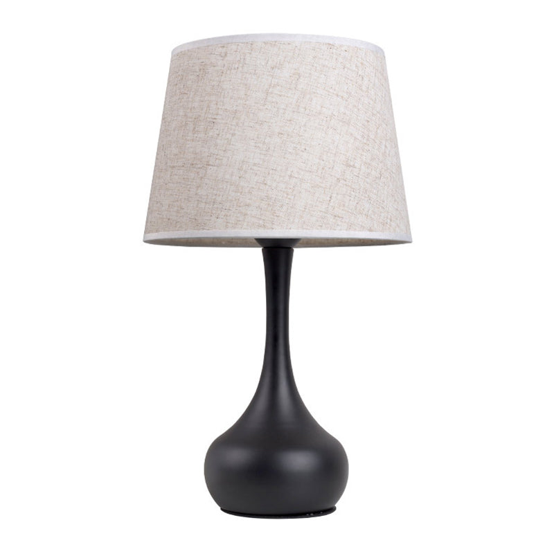 Fabric Brown/White Nightstand Lamp Barrel Shade 1-Light Rural Table Light with Slim Neck Pedestal