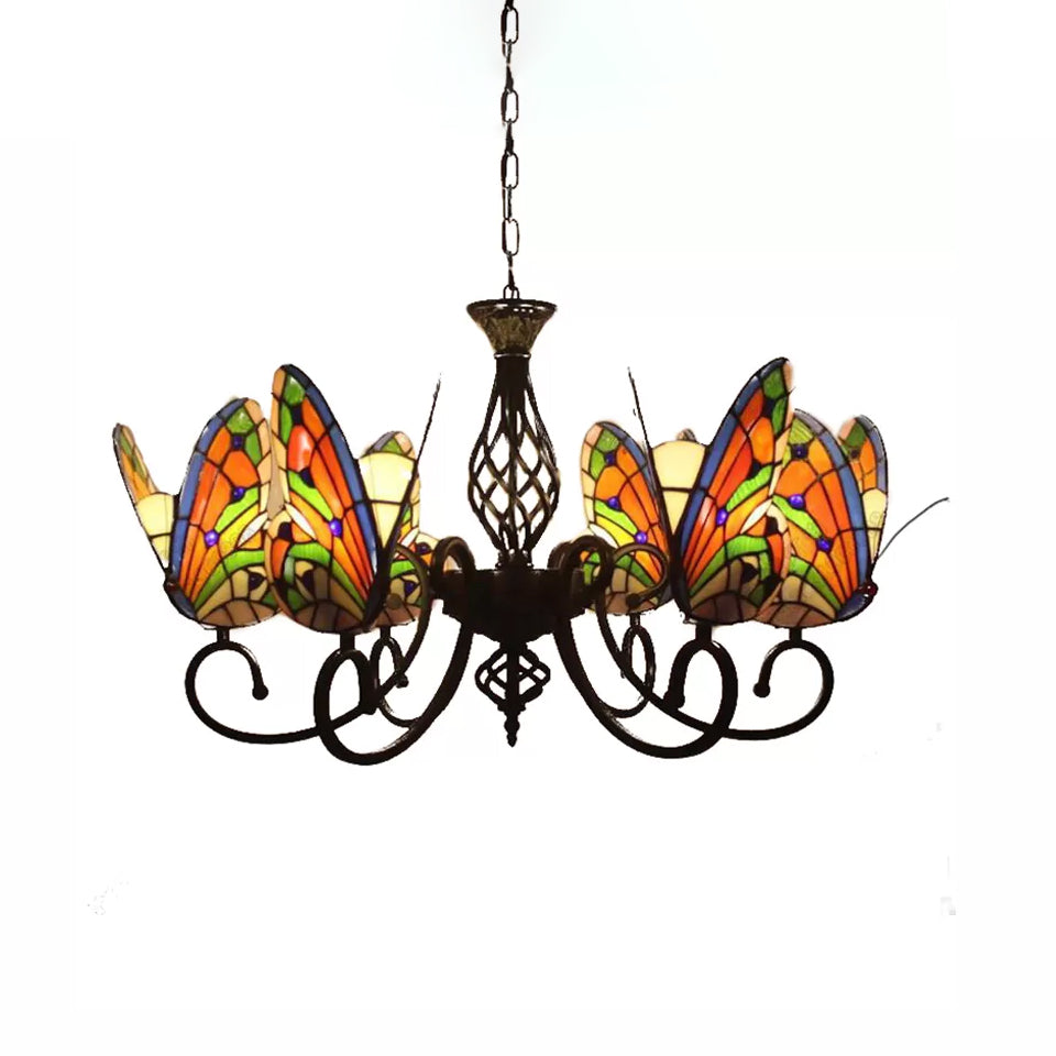 Tiffany Chandeliers for Dining Room, Butterfly Pendant Lighting Fixture with Stained Glass Shade