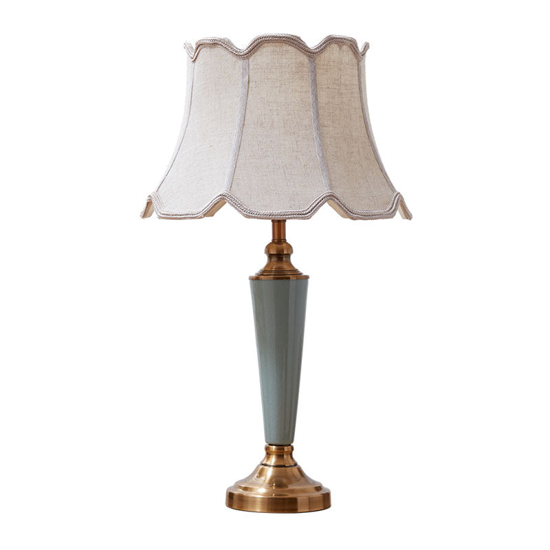 Scalloped-Edge Flared Fabric Night Light Traditional 1 Bulb Dining Room Table Lamp in Green