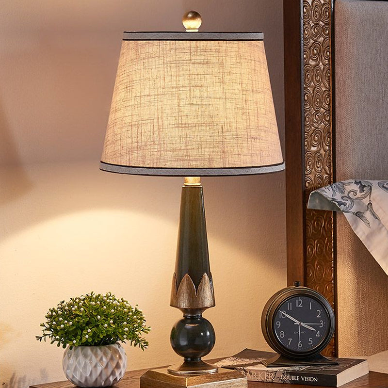 Minimalist Tapered Drum Night Lamp 1-Light Fabric Table Lighting in Green/Coffee for Bedside