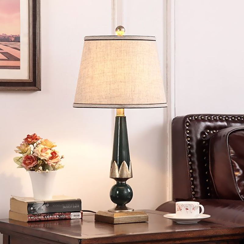 Minimalist Tapered Drum Night Lamp 1-Light Fabric Table Lighting in Green/Coffee for Bedside