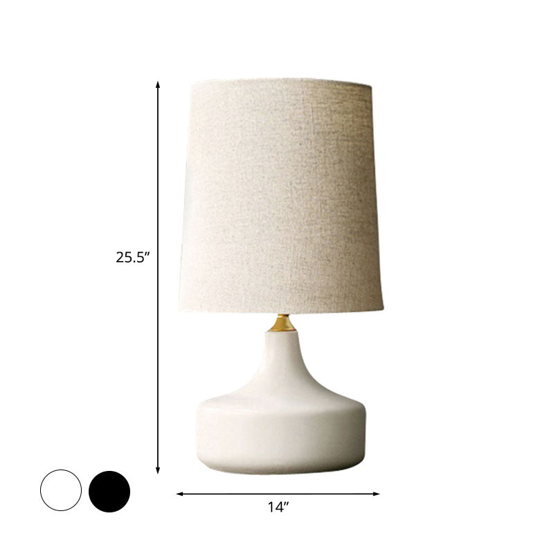 1 Bulb Night Stand Lamp Rural Living Room Table Light with Cylinder Fabric Shade in Grey/White